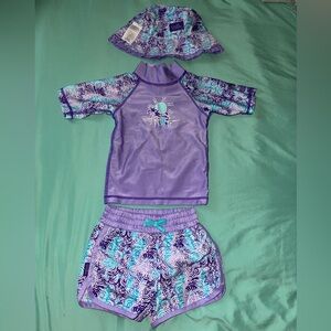 UV Skinz Kids' 3-piece Swim Set, With Hat Purple Girls Sz 12/18 Months NewWithou